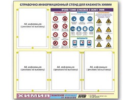 Стенд информационный "Правила техники безопасности в кабинете химии" (80х75, 4 кармана) - fgospostavki.ru - Владивосток